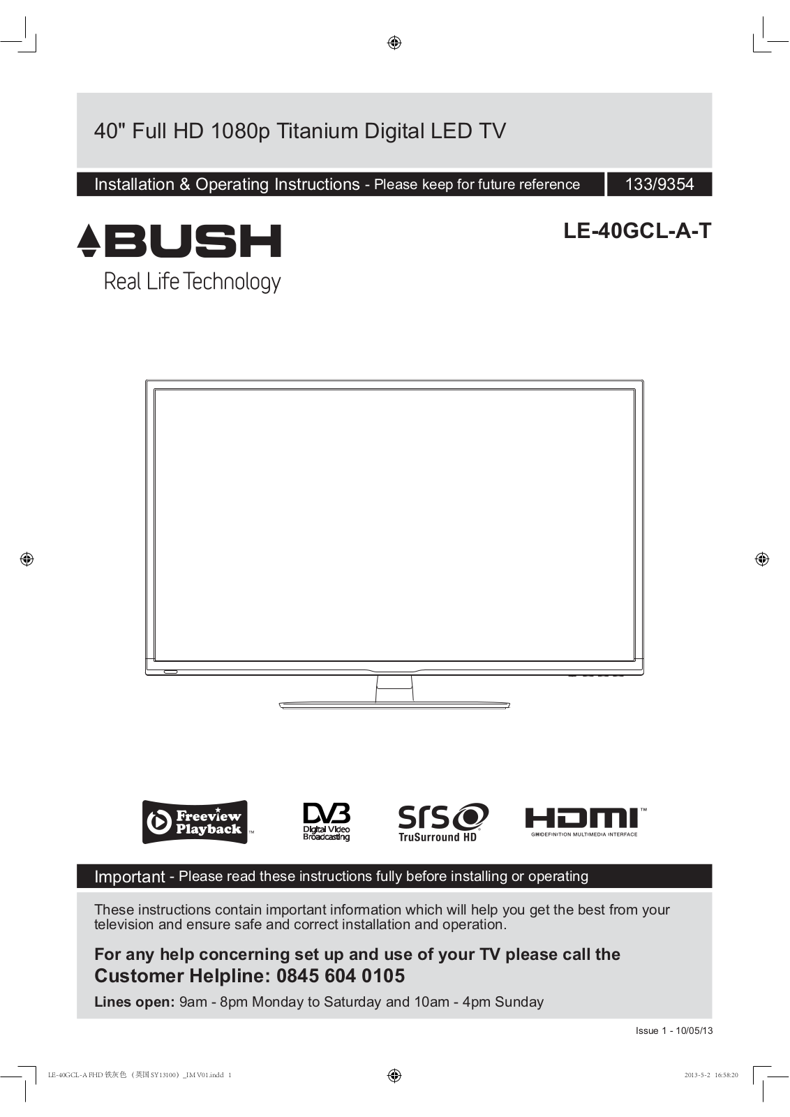 Bush LE-40GCLA-TI Instruction manual