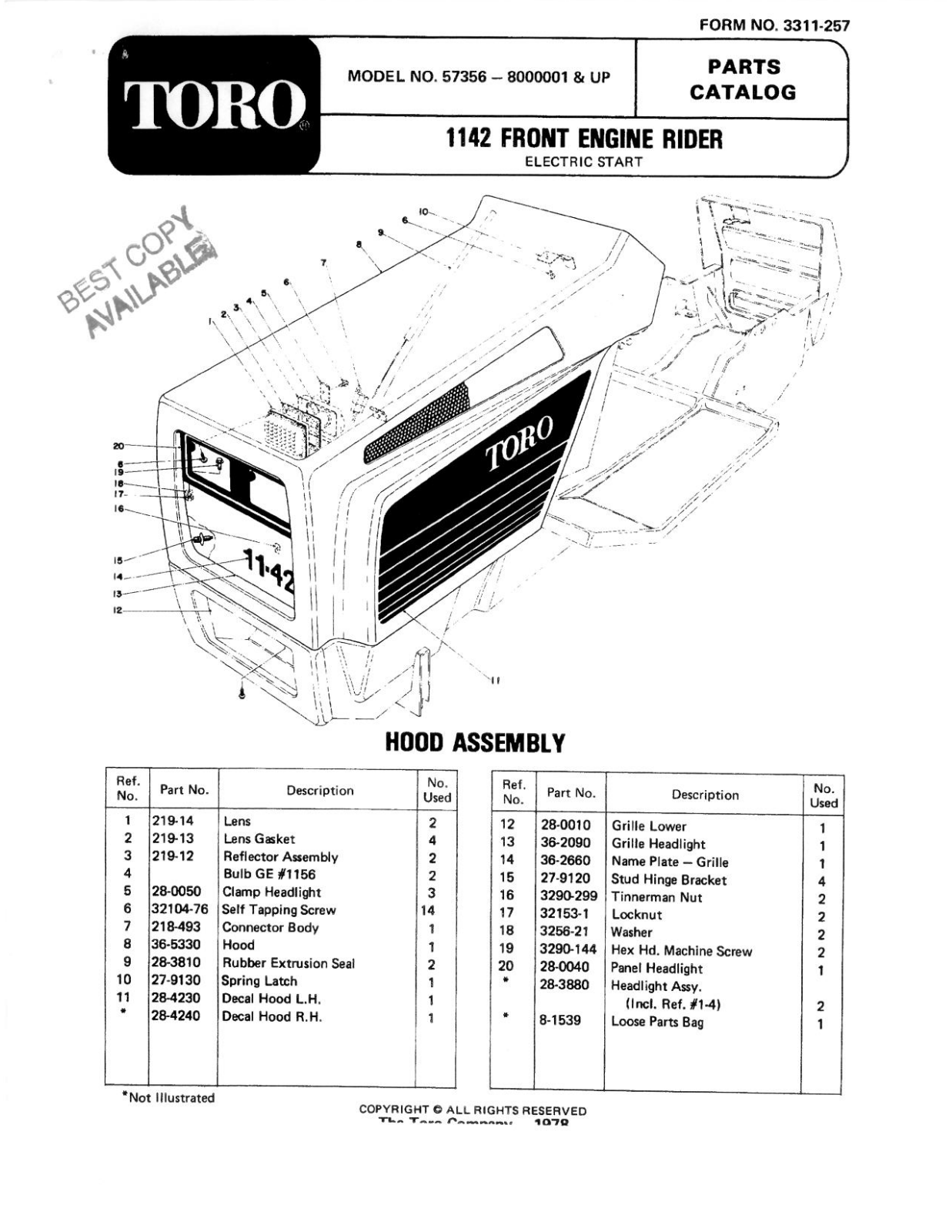 Toro 57356 Parts Catalogue