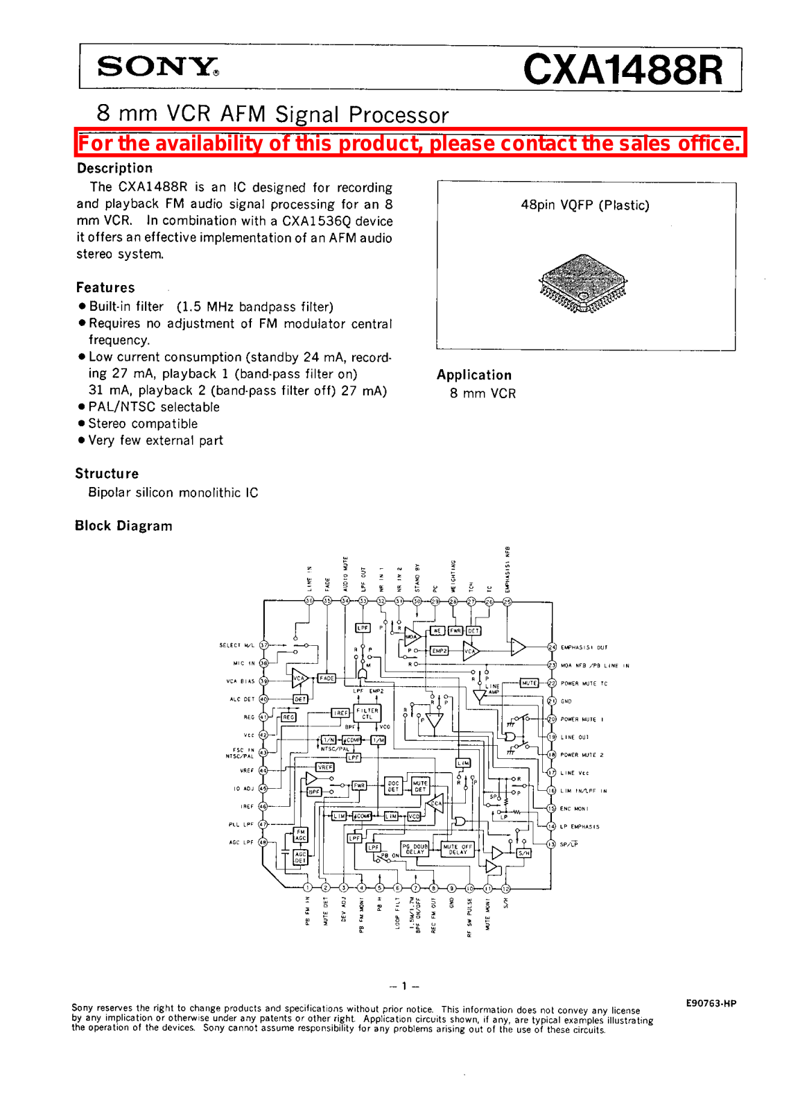 Sony CXA1488R Datasheet