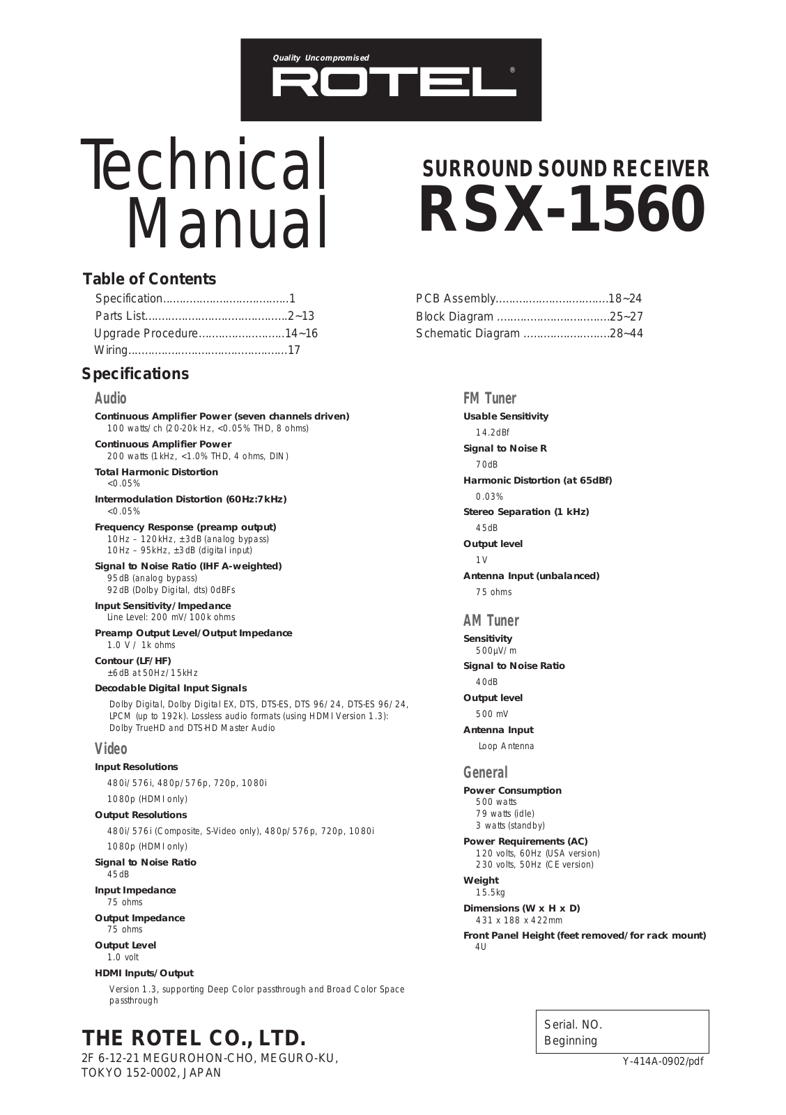 Rotel RSX-1560 Service manual
