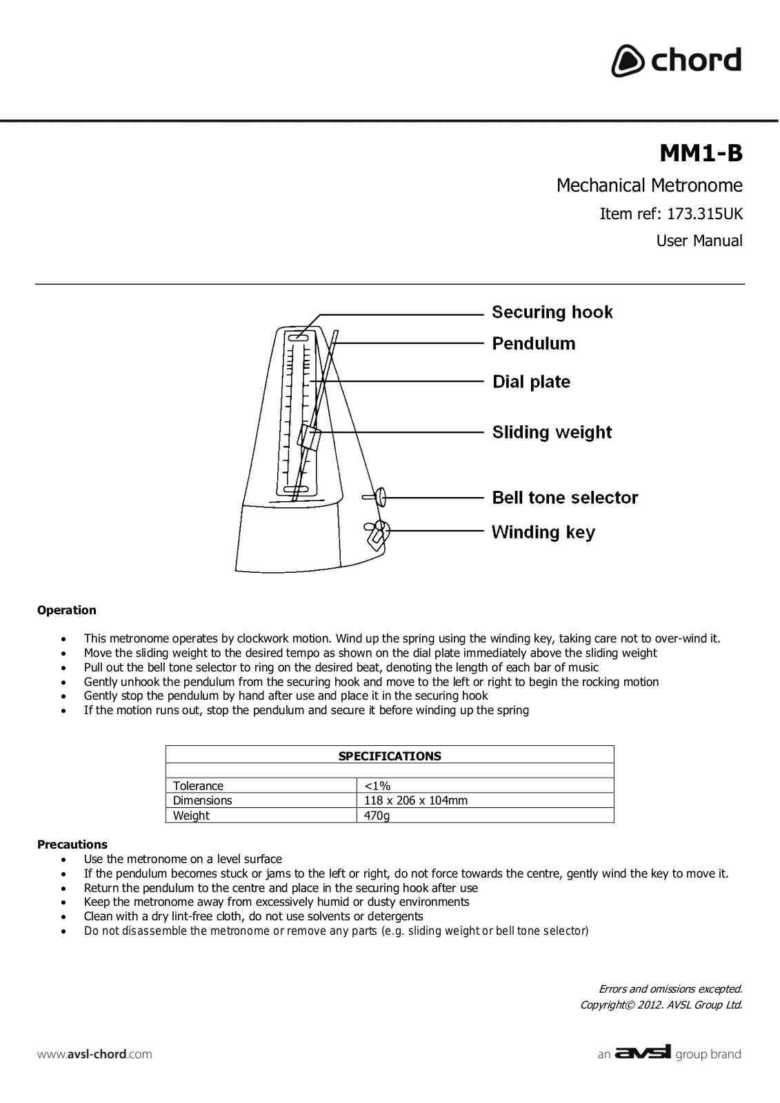 AVSL MM1-B User Manual