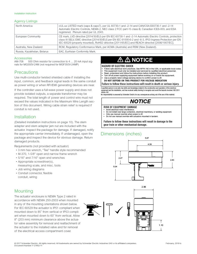 Schneider Electric MG350V Installation Instructions