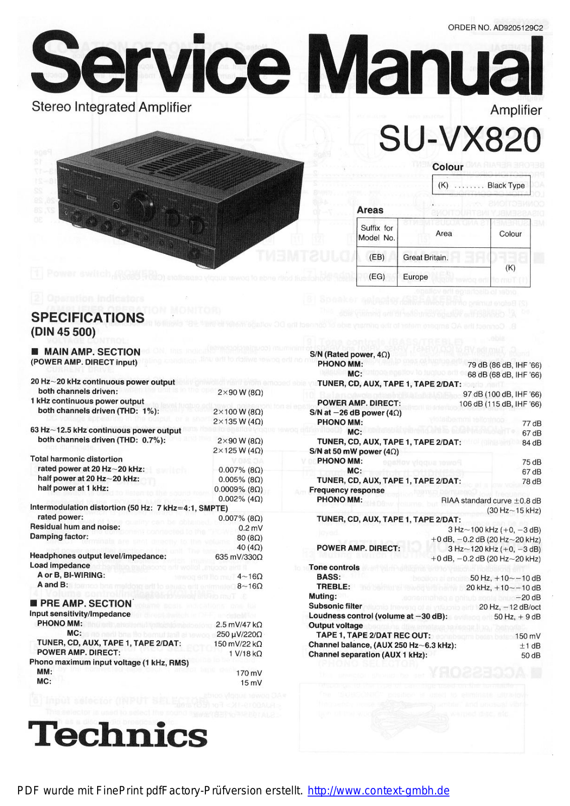 Technics SUVX-820 Service manual