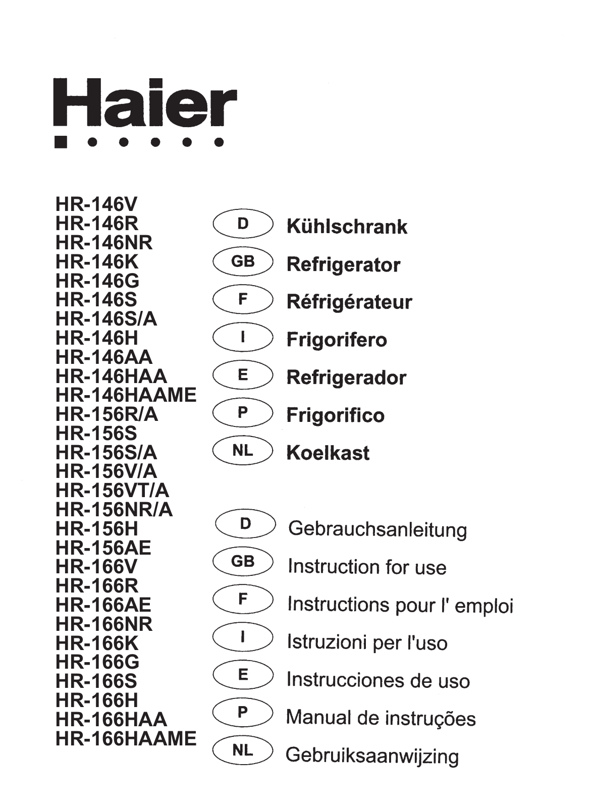 Haier HR-156R-A, HR-146K, HR-156S, HR-146S-A, HR-146HAAME User Manual