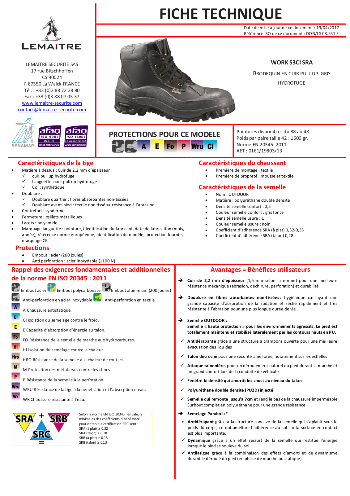 Lemaitre WORK S3CI SRA Specification - ManualMachine.com