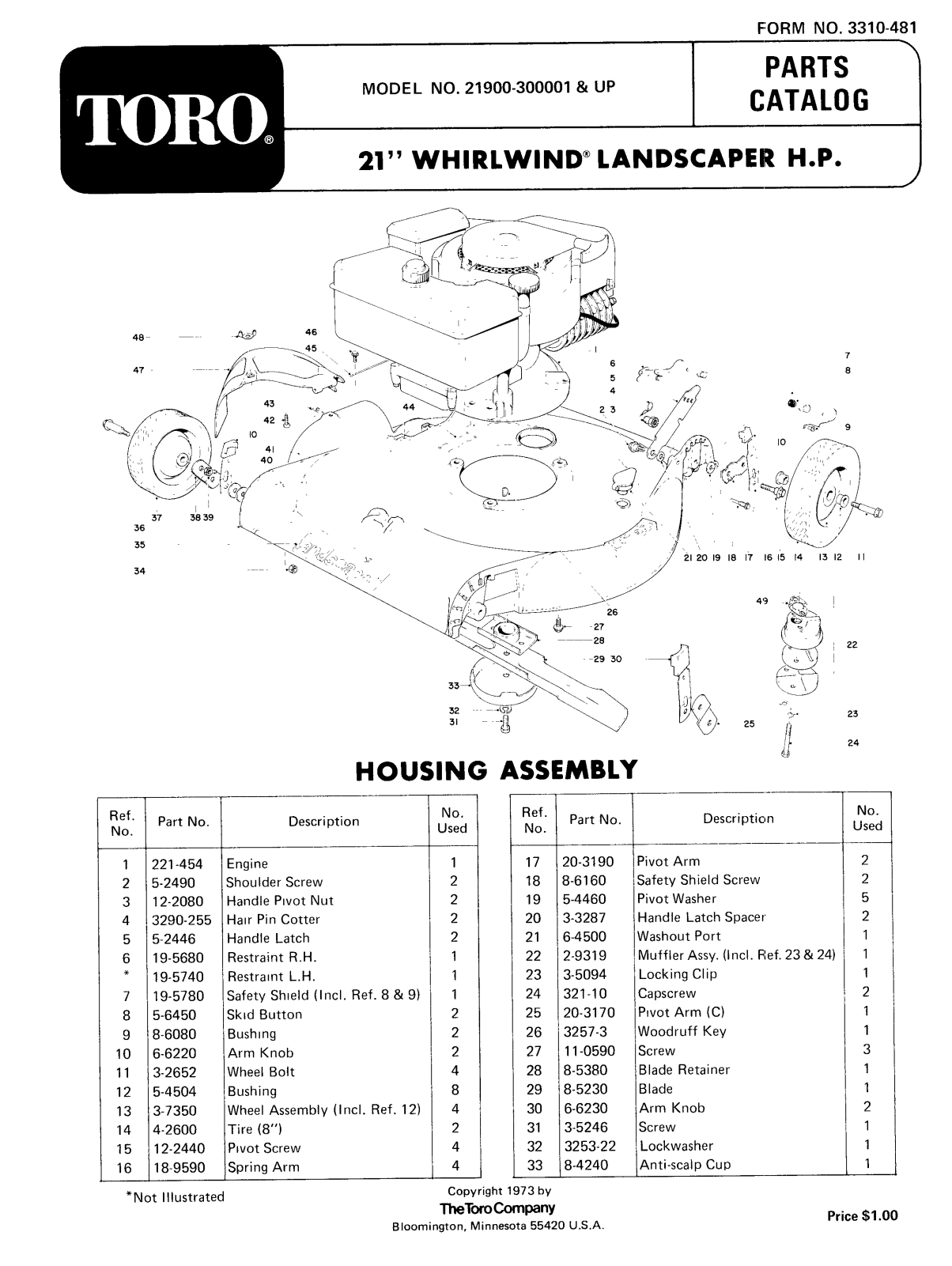 Toro 21900 Parts Catalogue