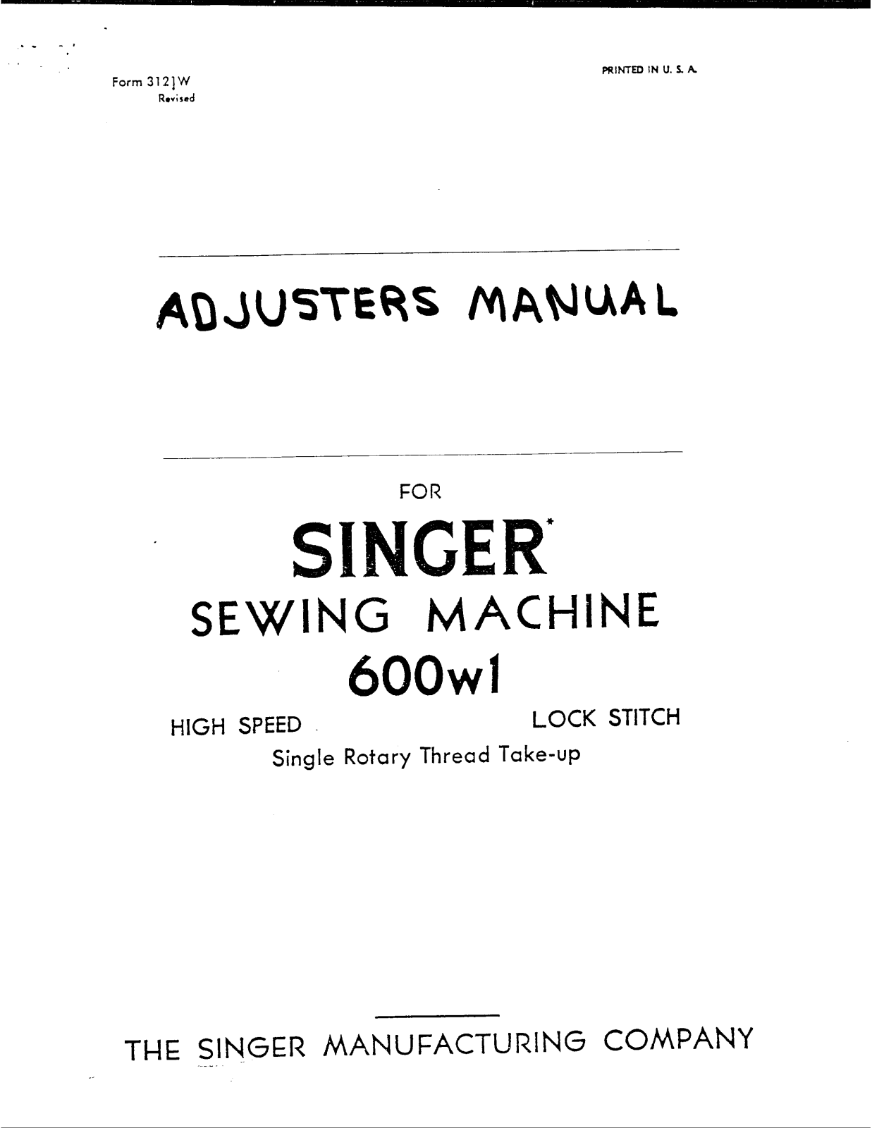 Singer 600W1 Service Manual