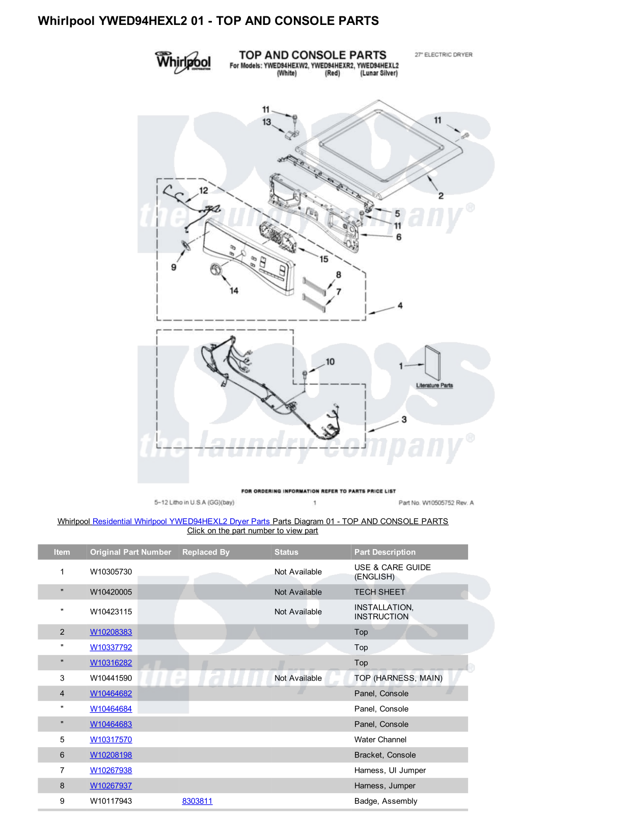 Whirlpool YWED94HEXL2 Parts Diagram