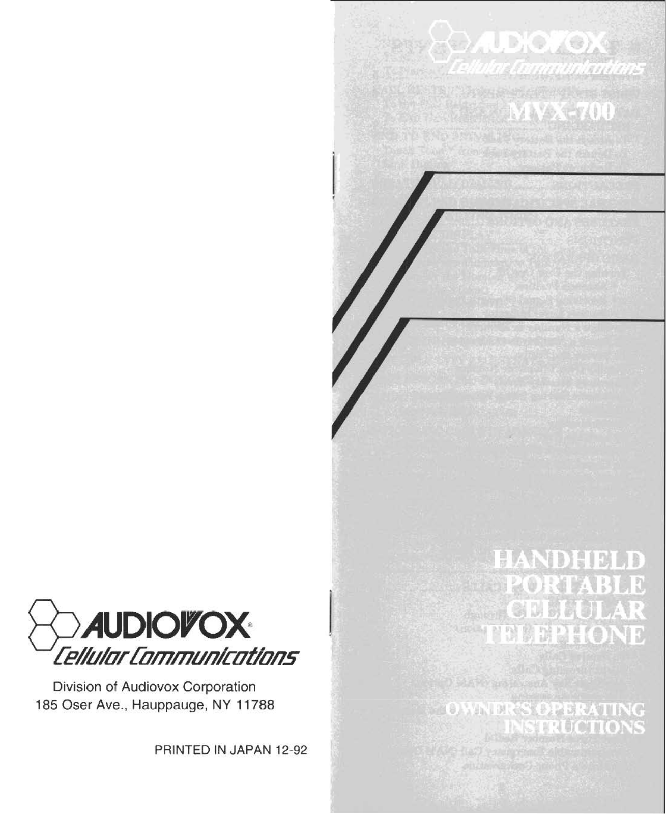 Audiovox MVX-700 User guide - ManualMachine.com