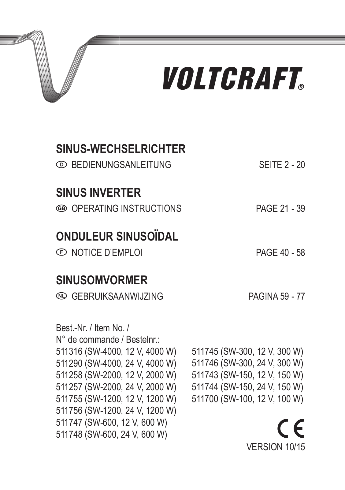 VOLTCRAFT SW-150 12V, SW-150 24V, SW-2000 12V, SW-2000 24V, SW-1200 12V User guide