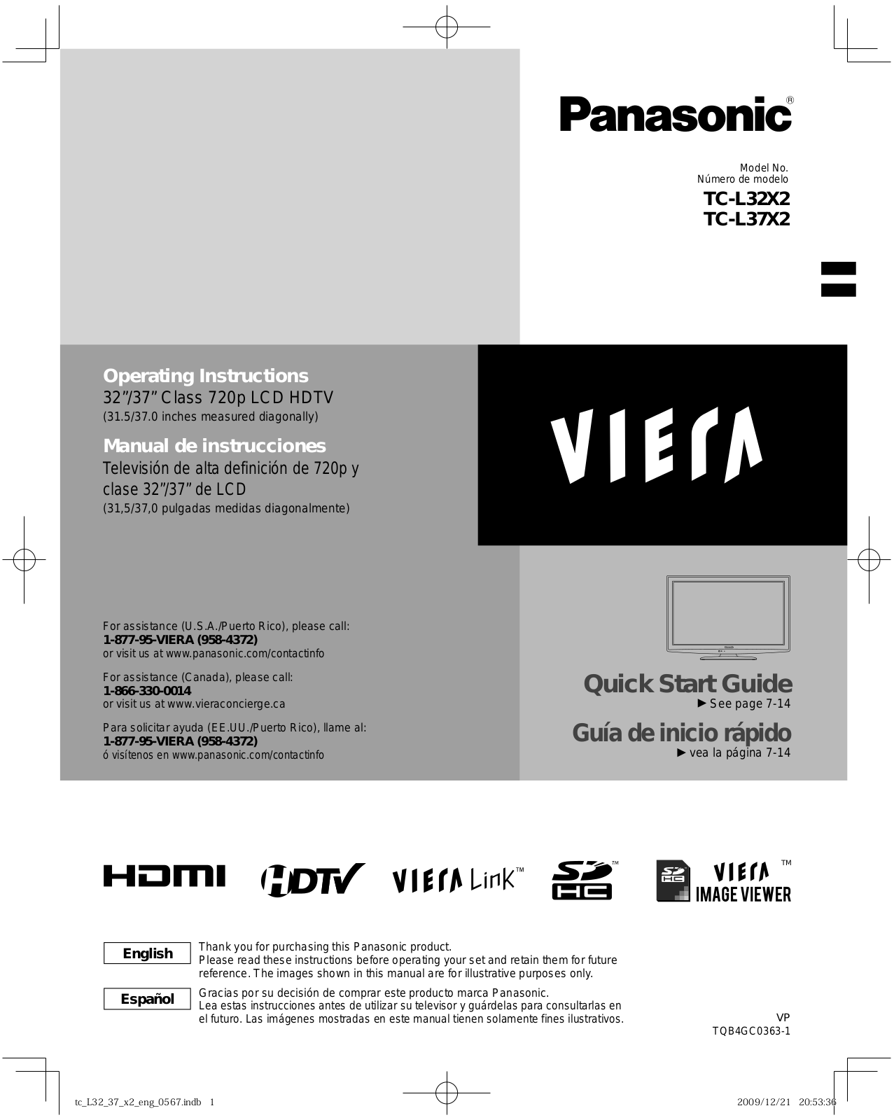 Panasonic TC-L32X2, TC-L37X2 Operating Instruction