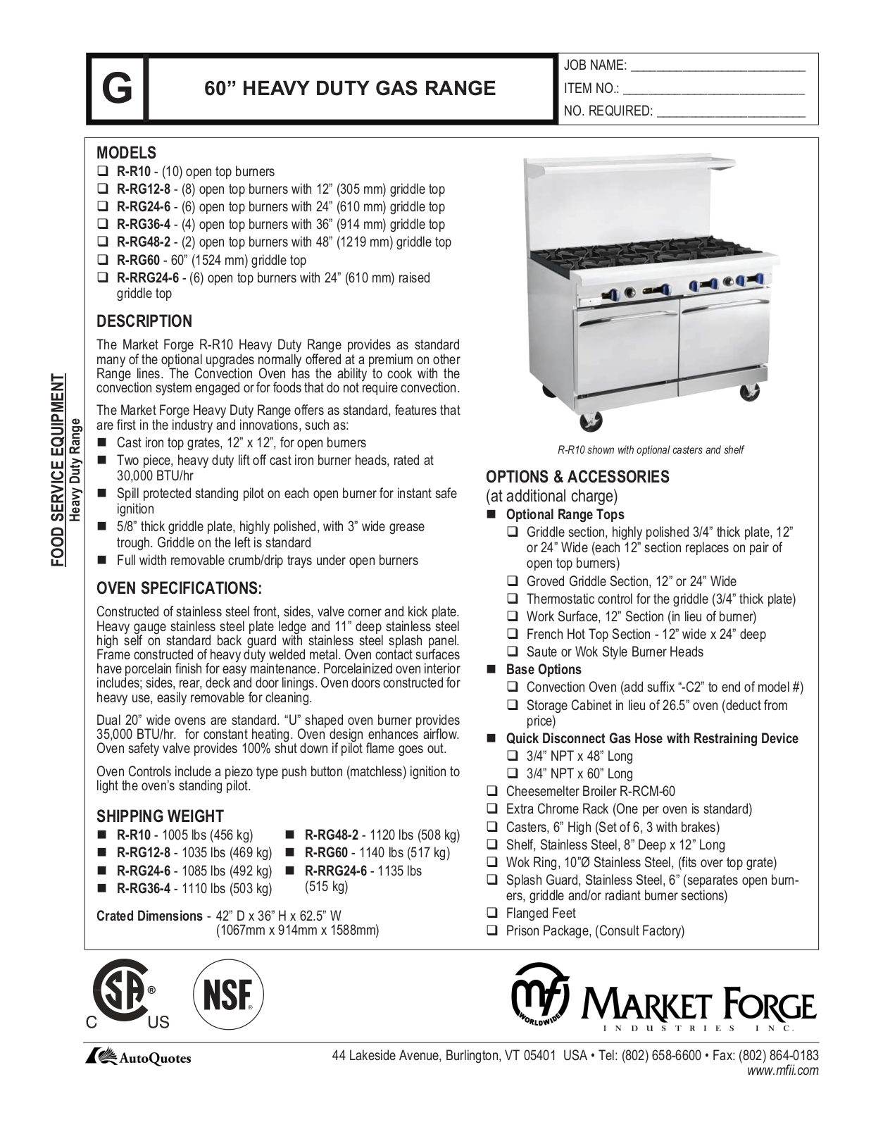 Market Forge R-R10 User Manual