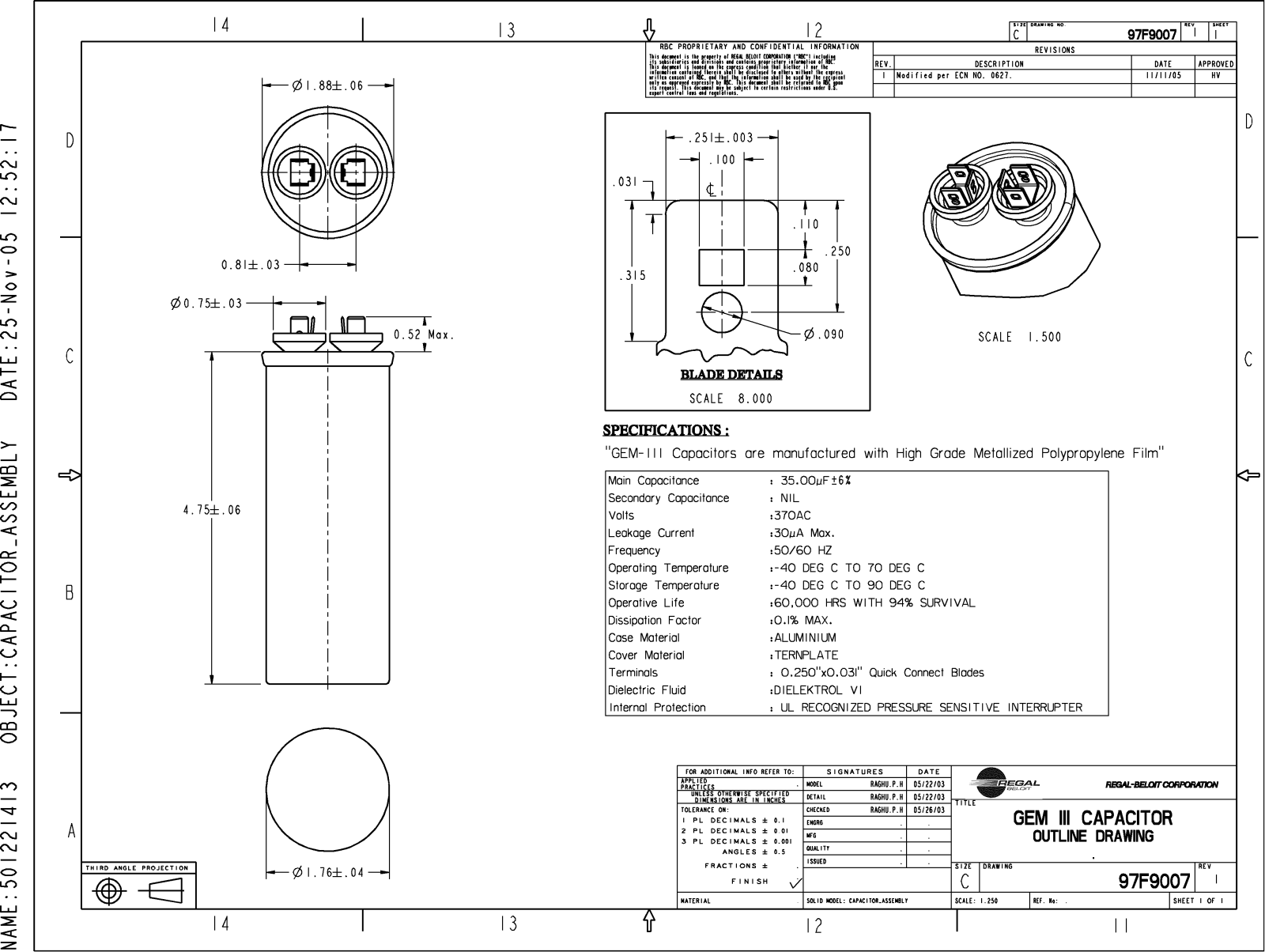 GE Capacitor 97F9007 Dimensional Sheet