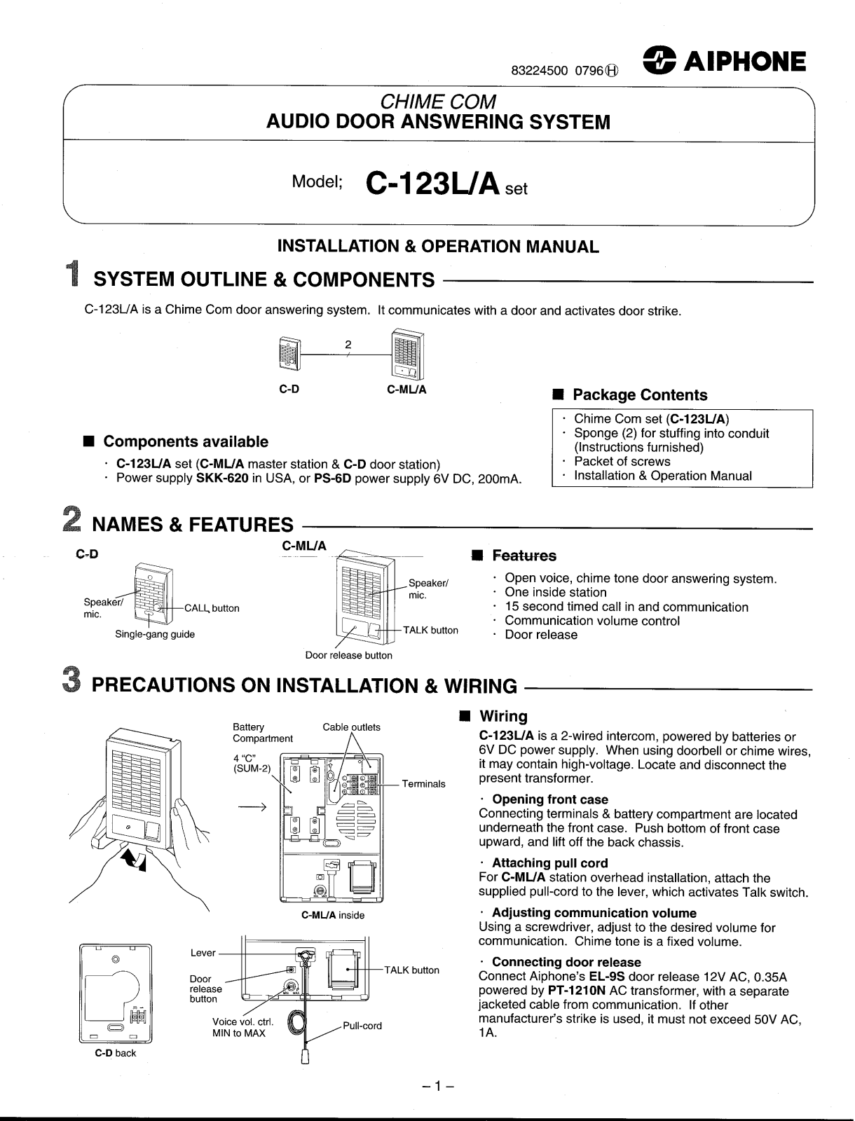 Aiphone C 123l-A User Manual