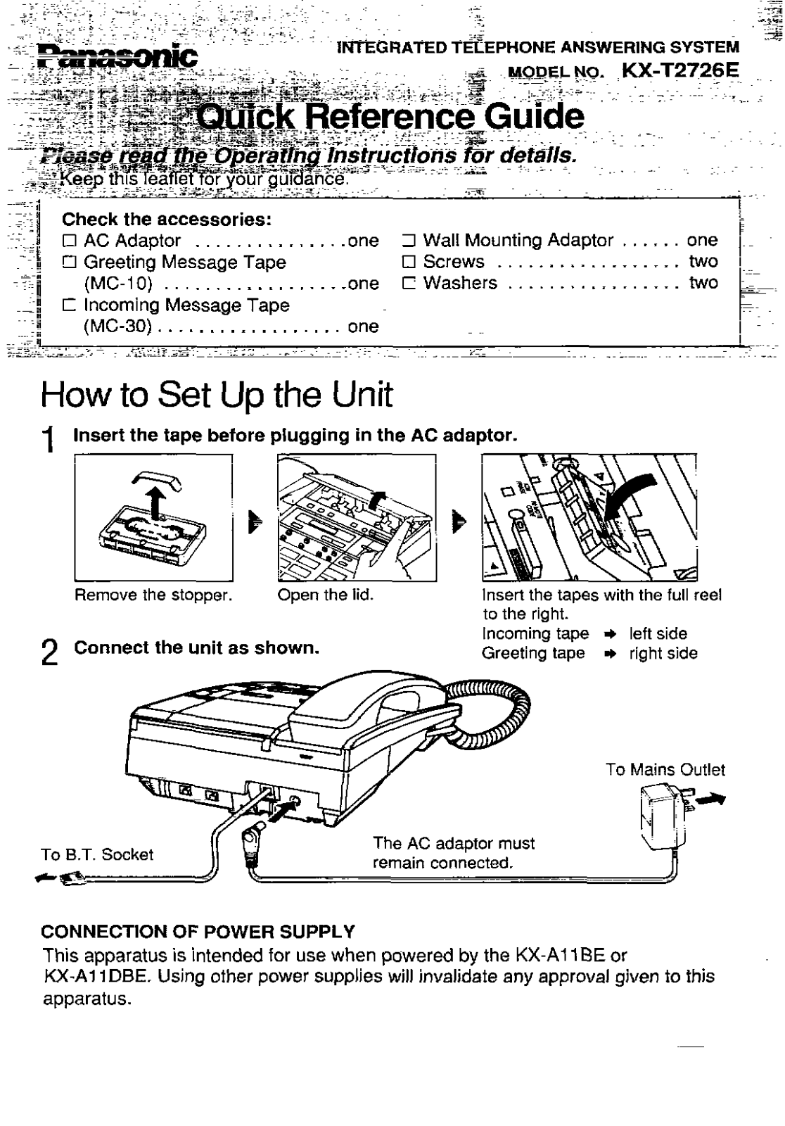 Panasonic KX-T2726E User Manual