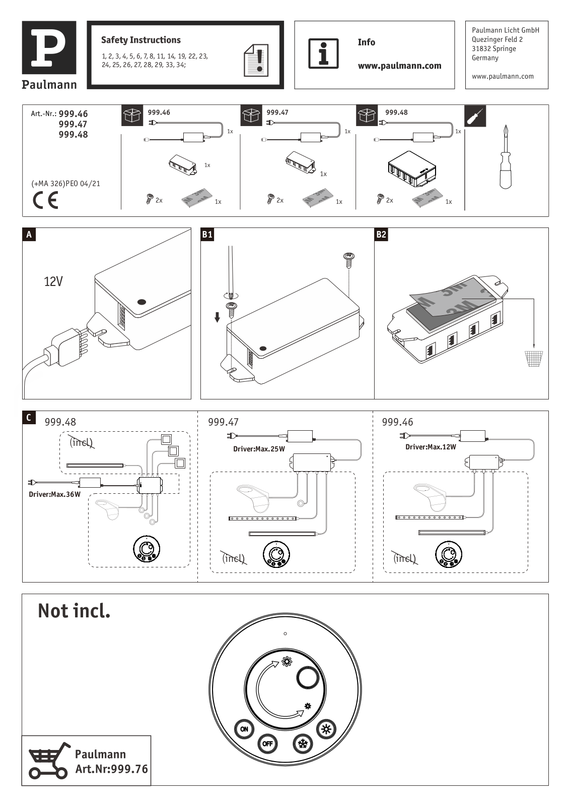 Paulmann 99947 Installation manual