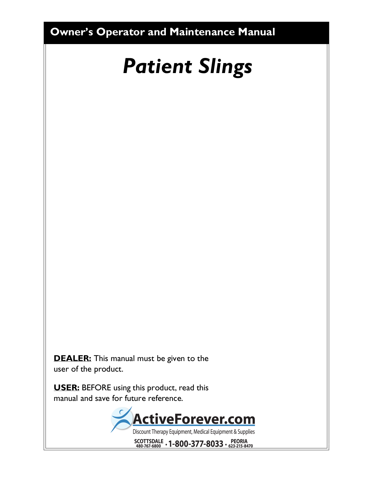 Activeforever Invacare Standard Patient Lift Sling User Manual