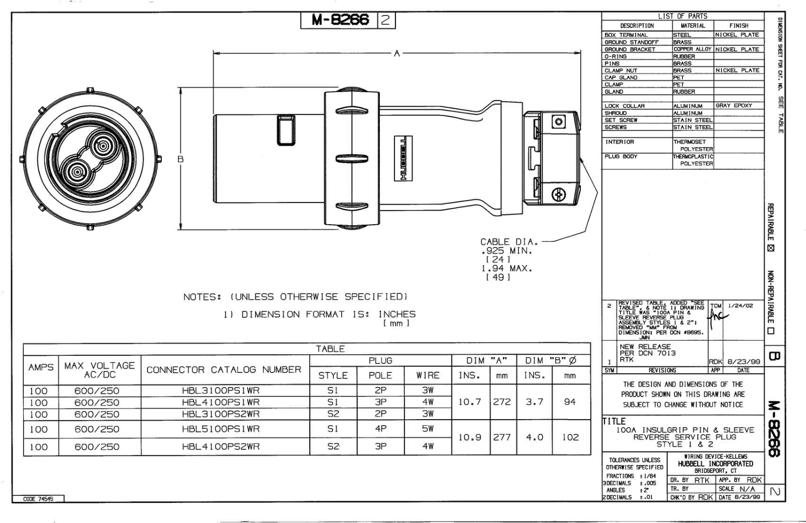 Hubbell HBL3100PS1WR Reference Drawing