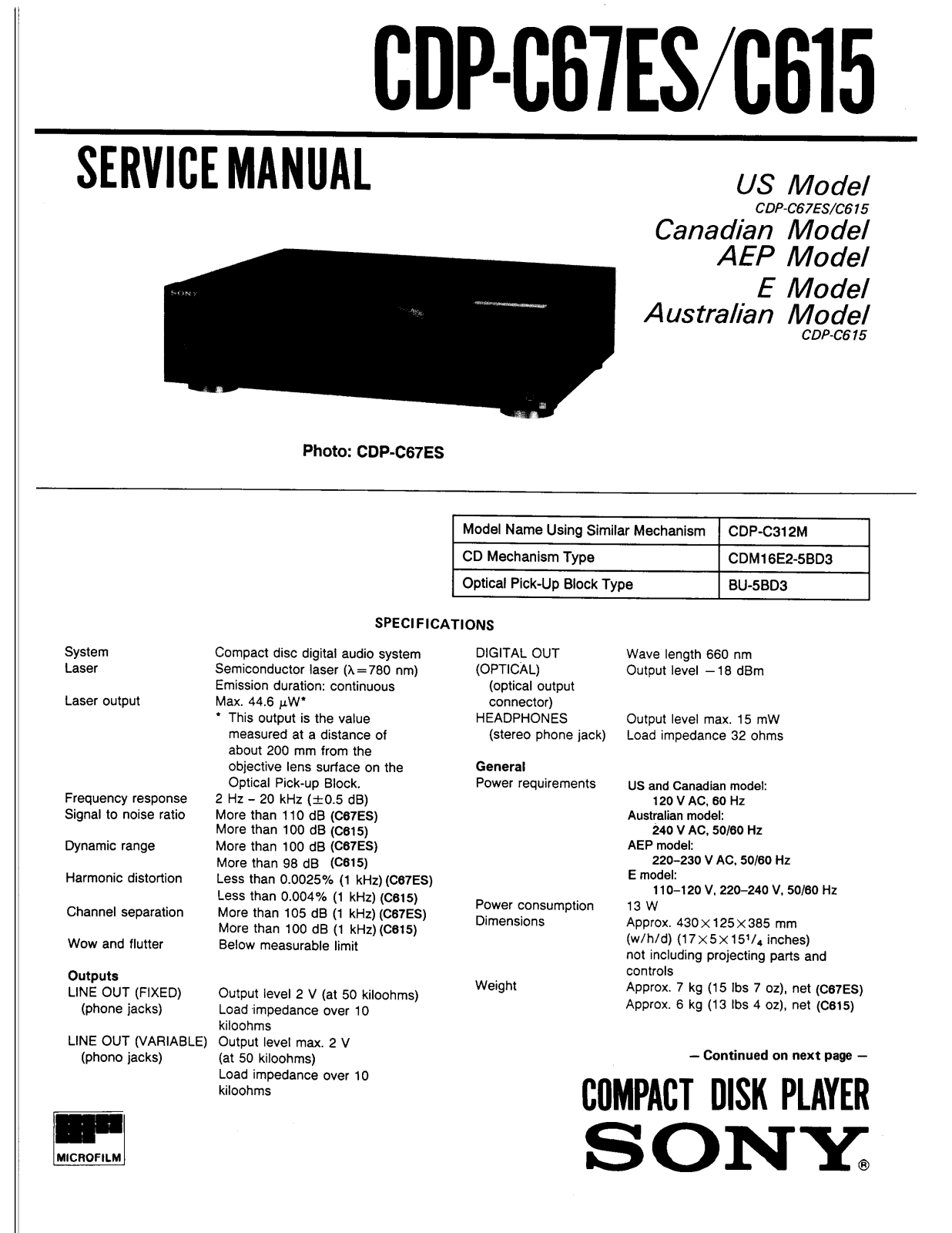 Sony CDPC-615 Service manual