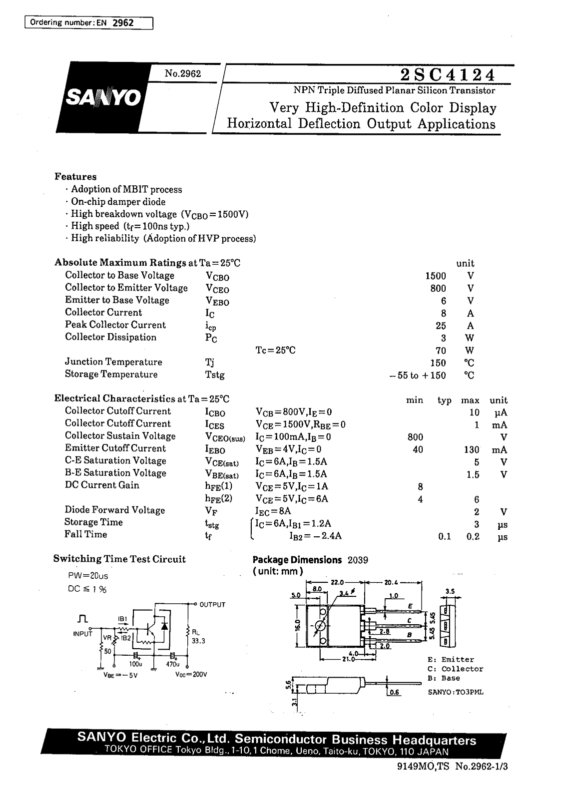 Datasheet 2SC4124 Datasheet (SANYO) - ManualMachine.com