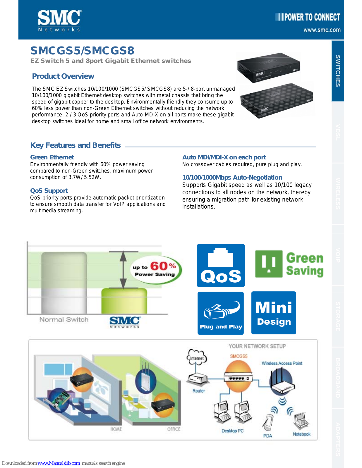 SMC Networks GS5 - FICHE TECHNIQUE, GS8 - FICHE TECHNIQUE, EZ Switch SMCGS5, EZ Switch SMCGS8 Product Overview