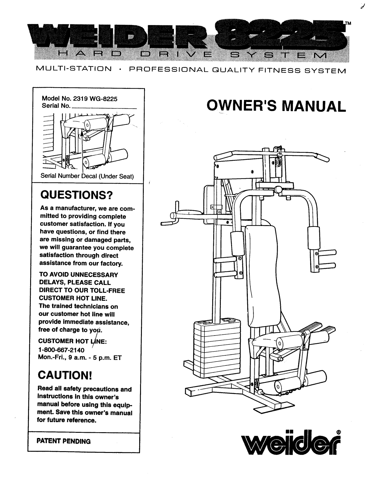 Weider 8225 HARD DRIVE Owner's Manual