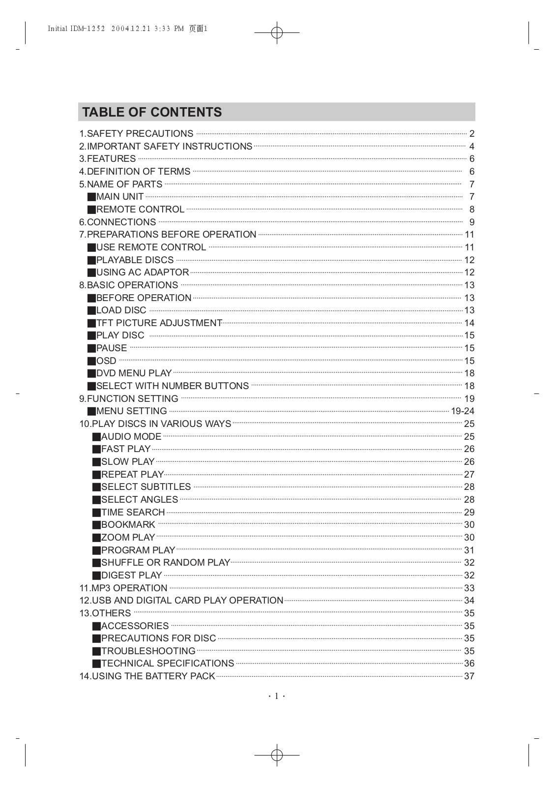 Initial IDM-1252 Operating Manual