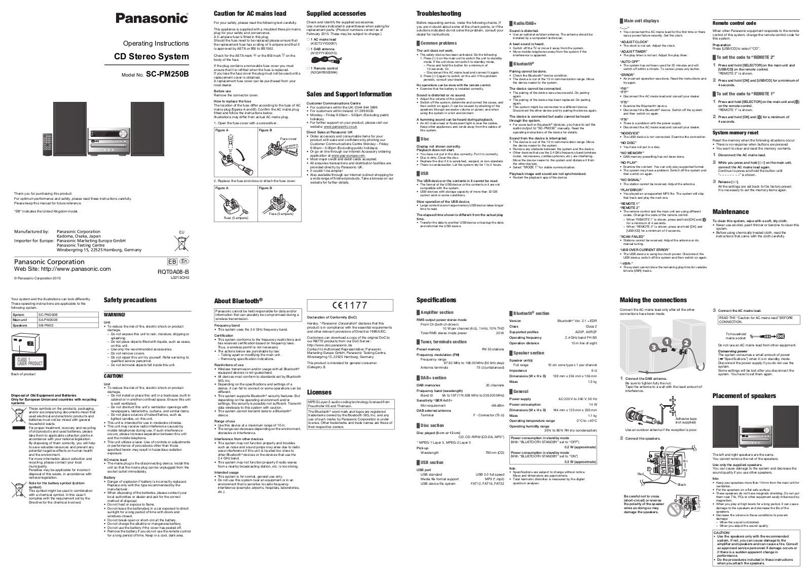 Panasonic SC-PM250EB-S Instruction manual