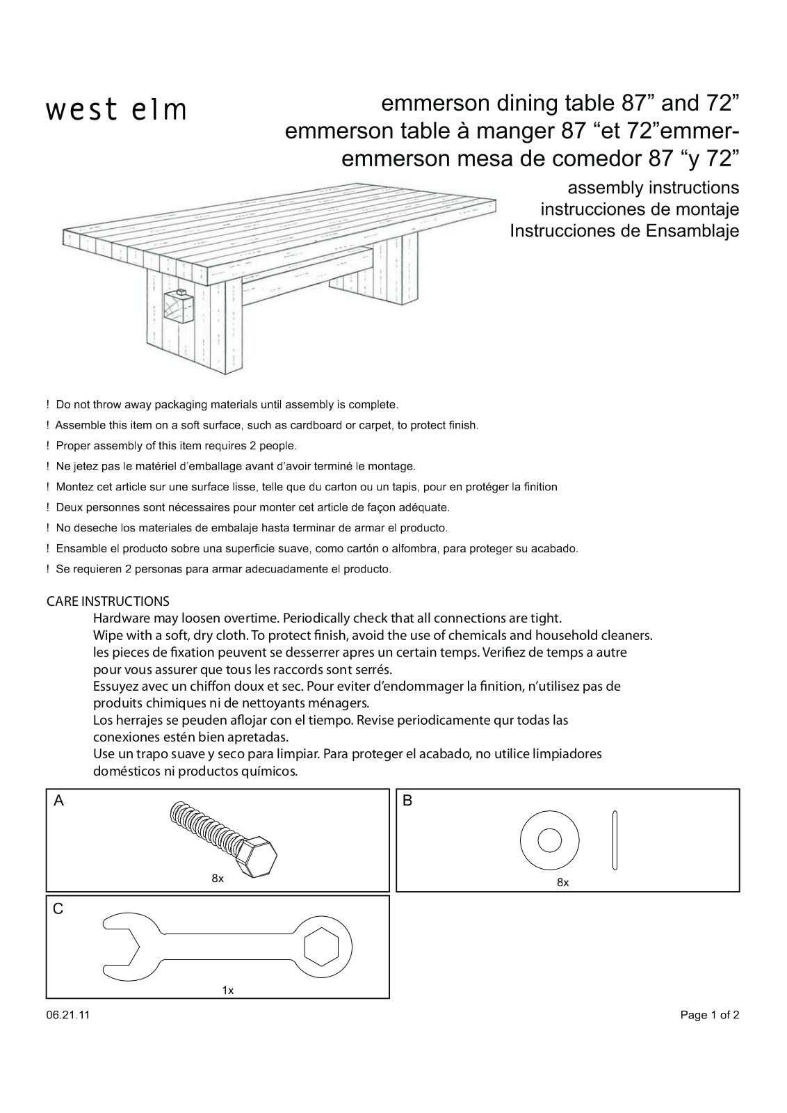 West Elm Emmerson Dining Table Assembly Instruction - ManualMachine.com