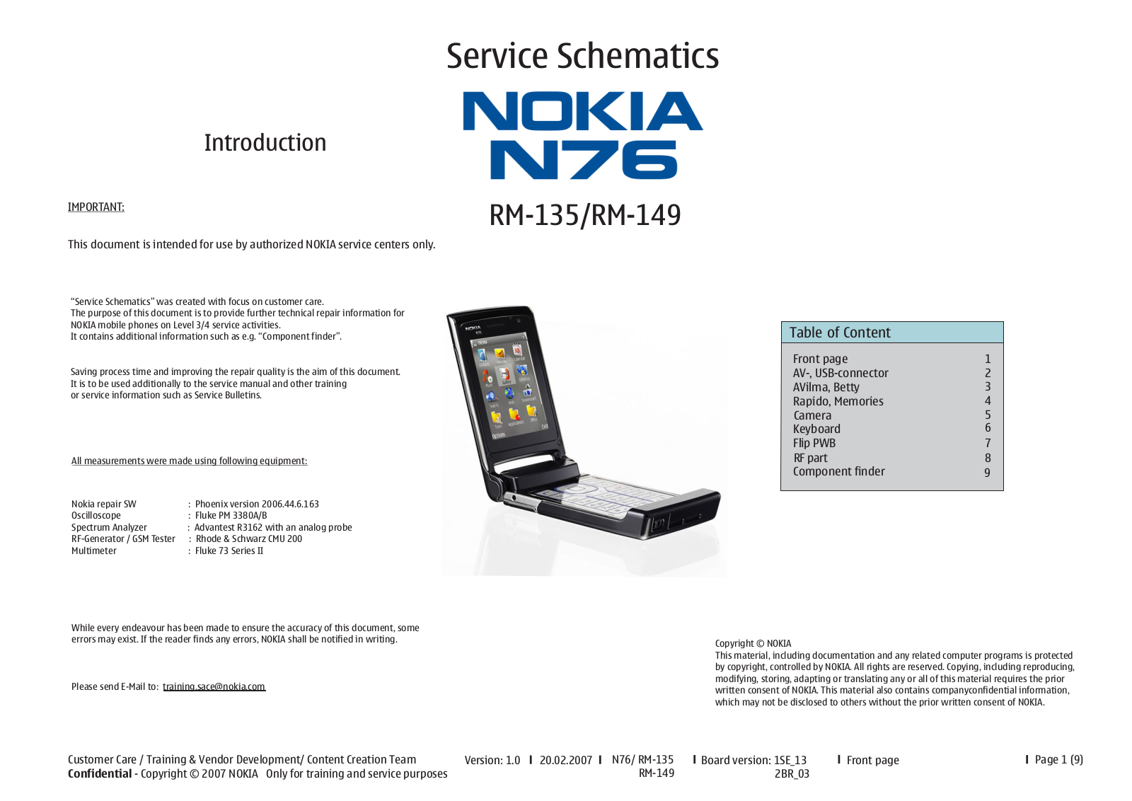 Nokia N76-1 RM-135, N76-5 RM-245 Schematic