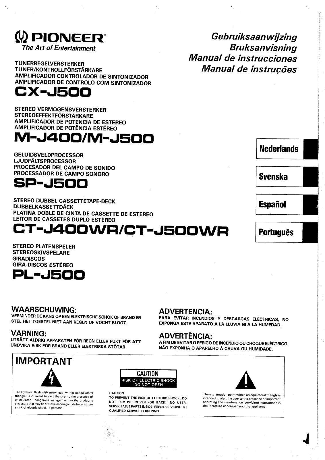 Pioneer M-J400, SP-J500, PL-J500, CT-J500WR, CT-J400WR Manual