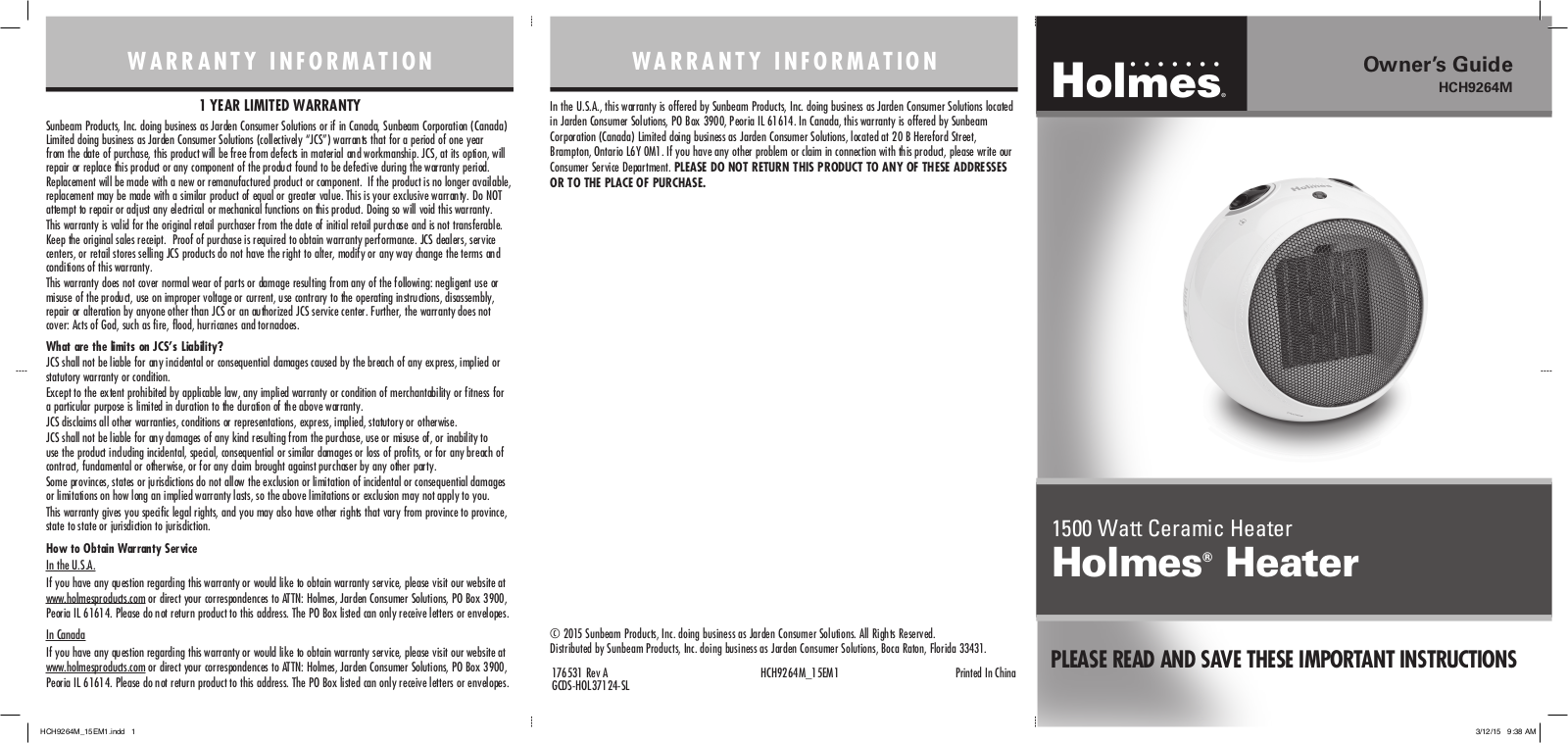 Holmes HCM9264M User Manual