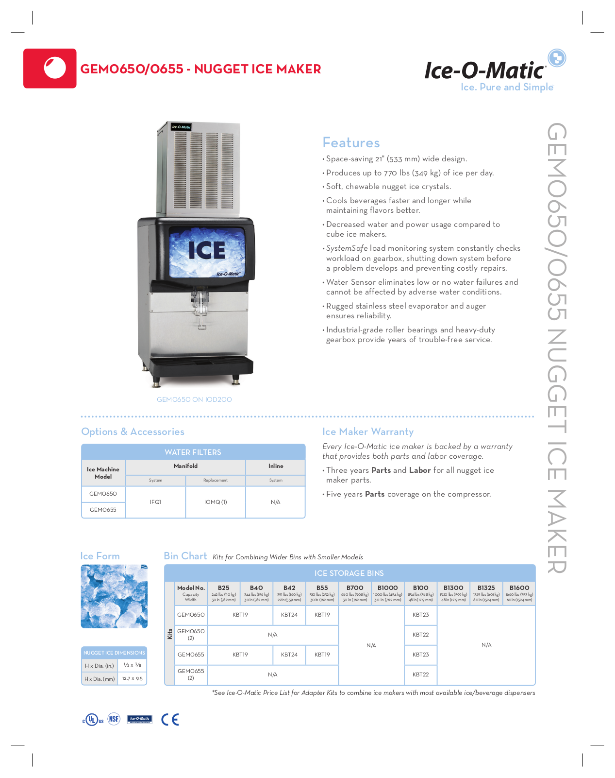 Ice-O-Matic GEM0650R Specifications