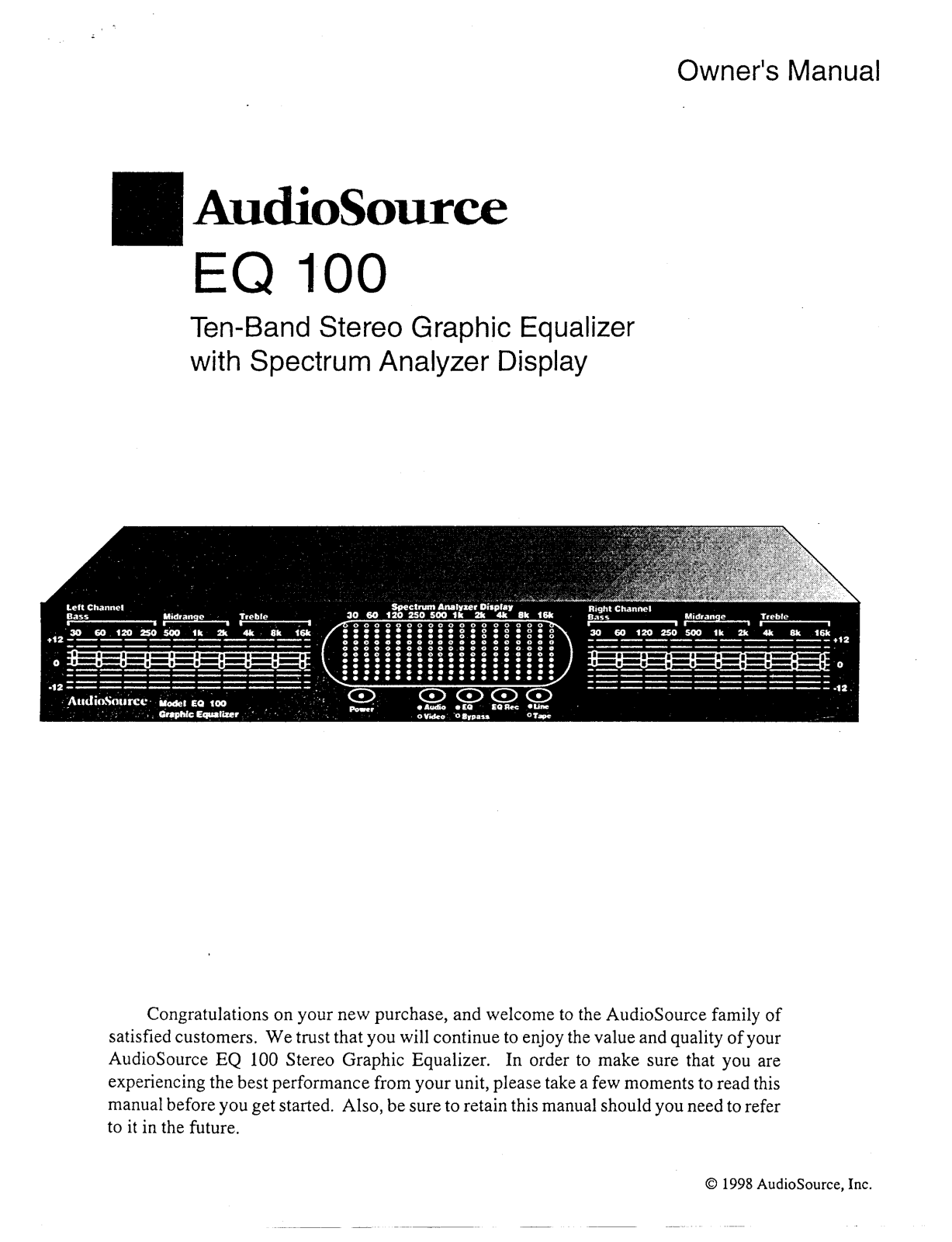 AudioSource EQ 100 User Manual