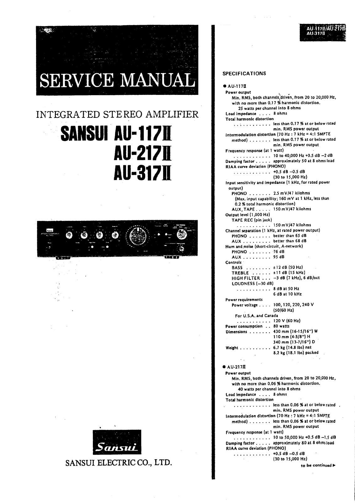 Sansui AU-117II, AU-217II, AU-317II Schematic