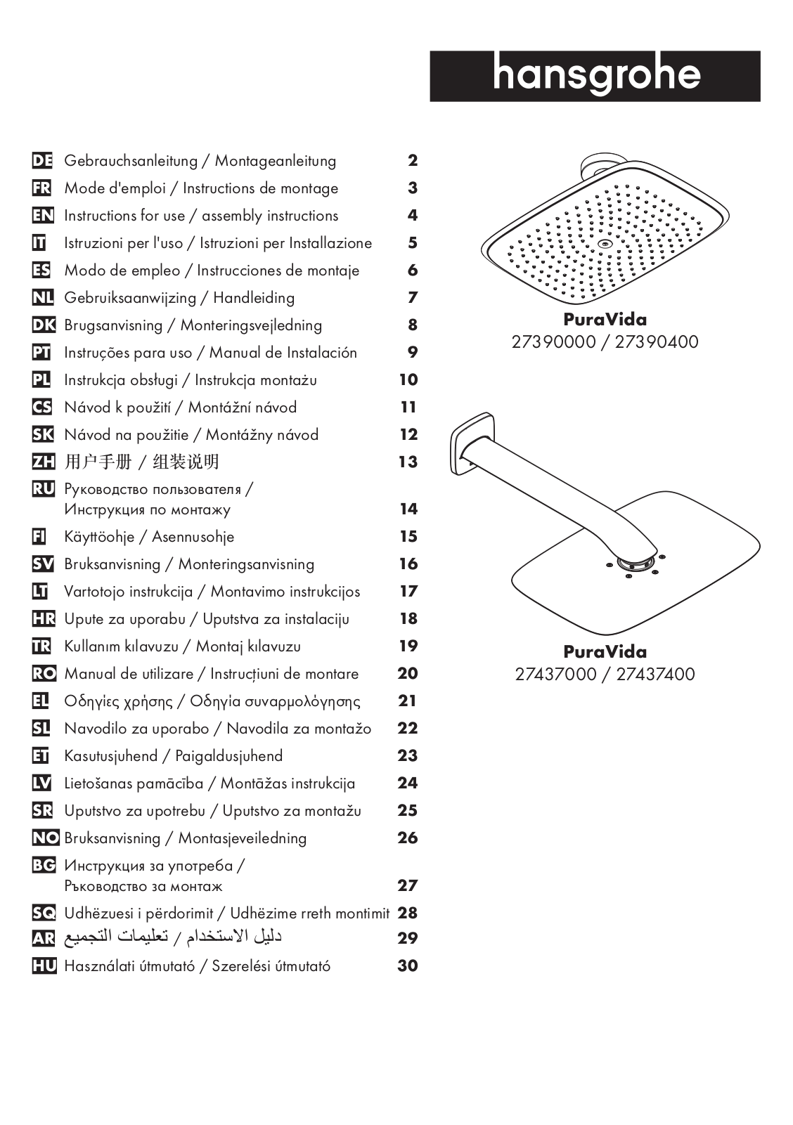 Hansgrohe 27390000, 27390400, 27437000, 27437400 User guide