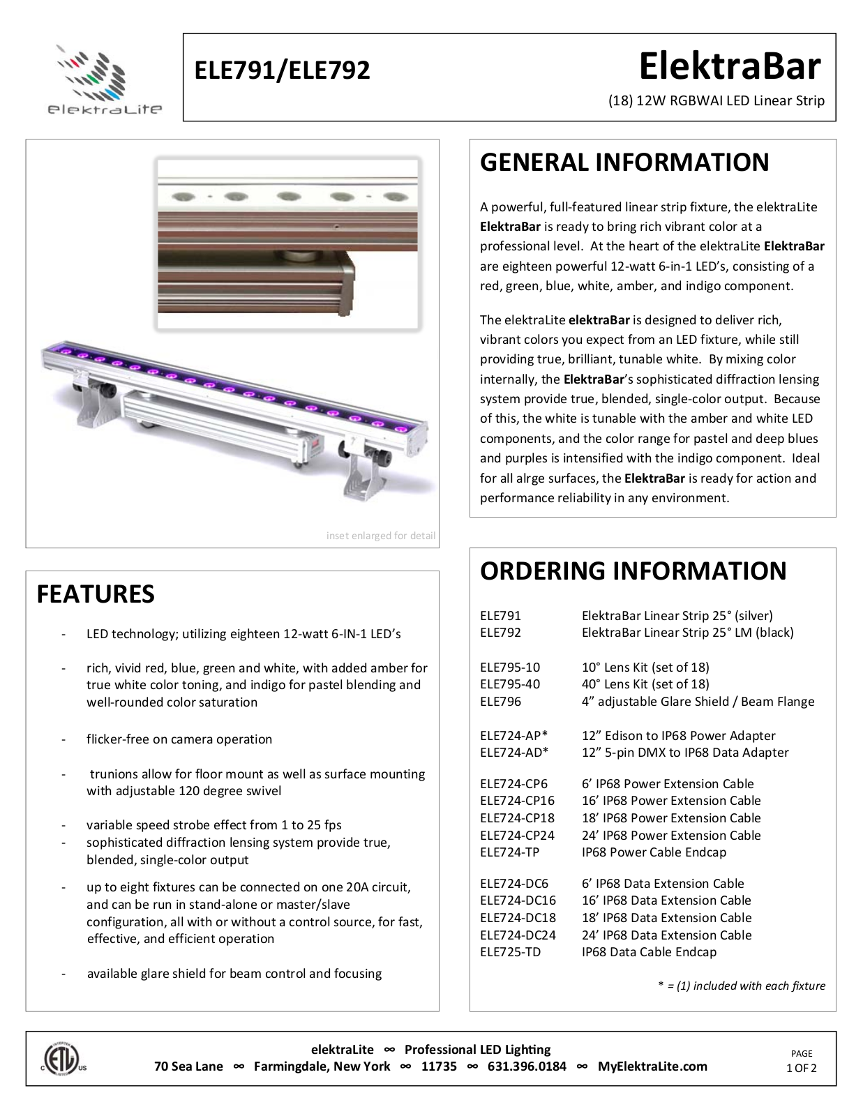 elektraLite ELE791, ELE792 Data Sheet