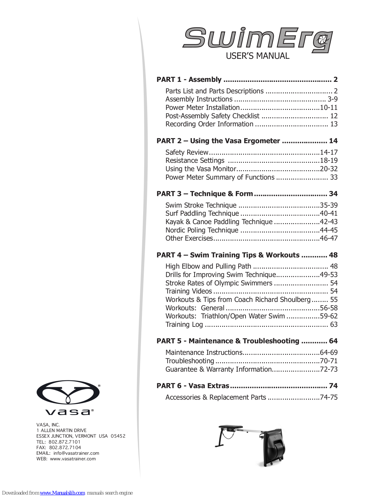 Vasa SwimErg User Manual - ManualMachine.com