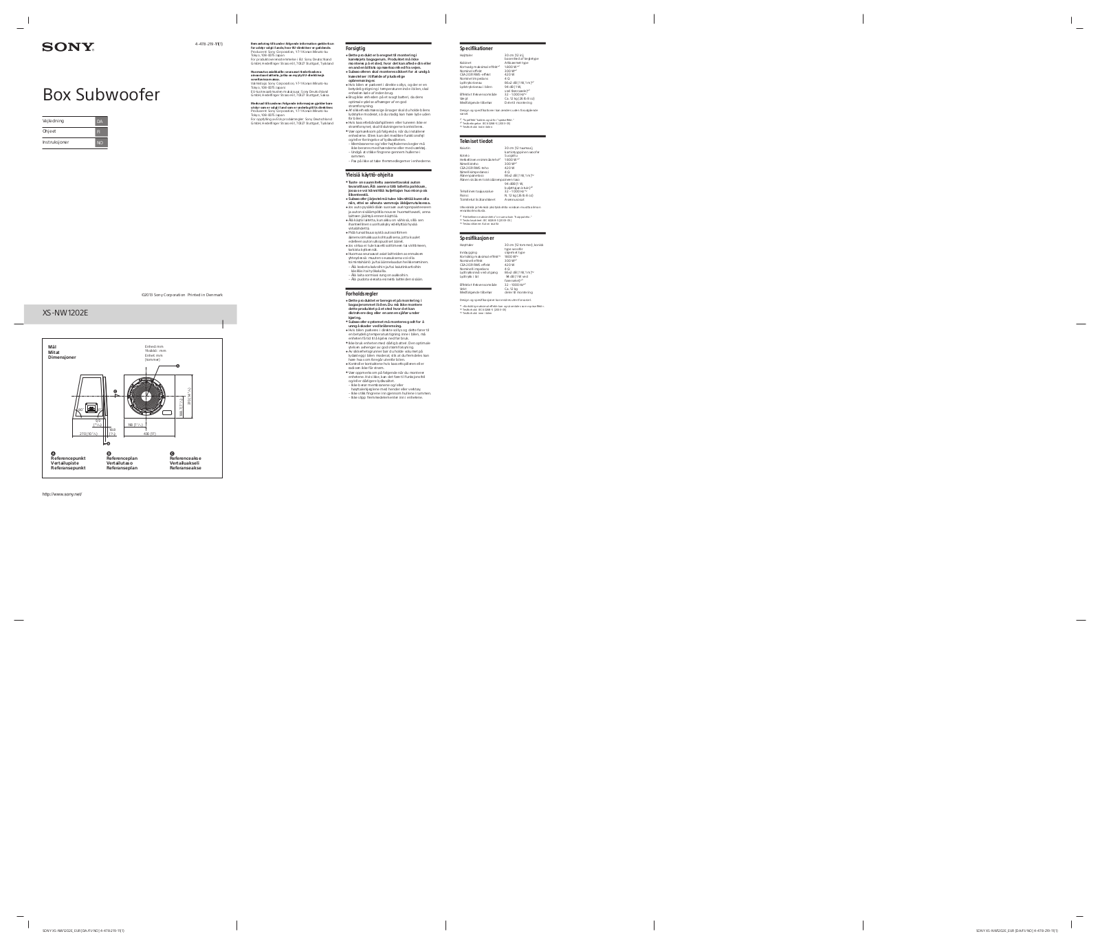Sony XS-NW1202E Installation manual