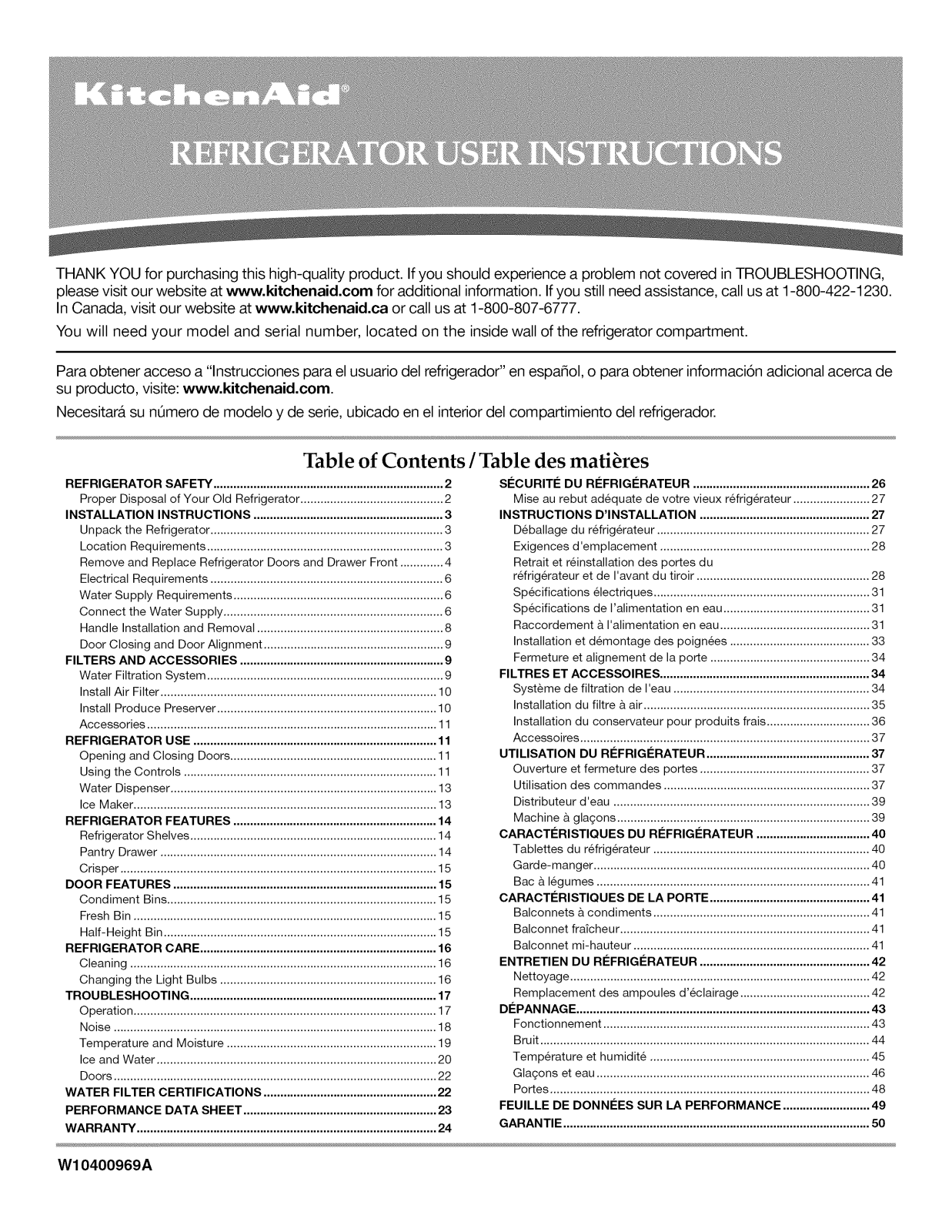 KitchenAid KFFS20EYWH00, KFFS20EYMS00, KFFS20EYBL00 Owner’s Manual