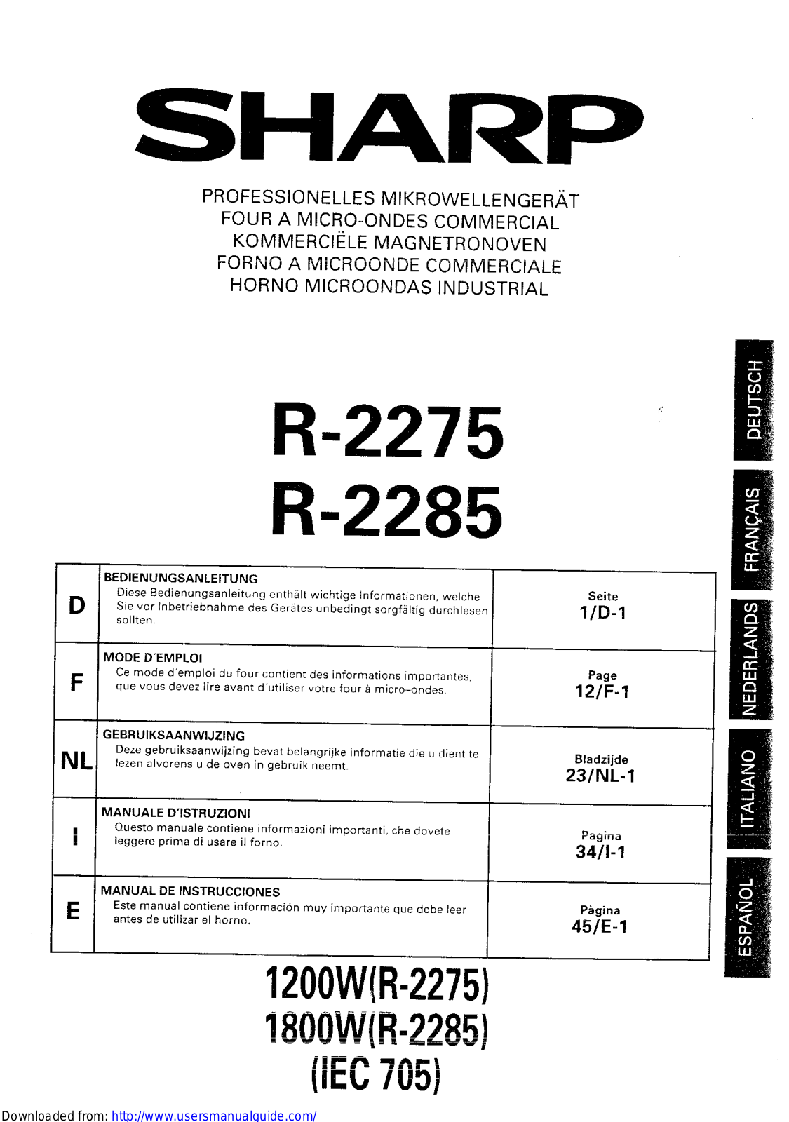 SHARP R-2275/2285 User Manual