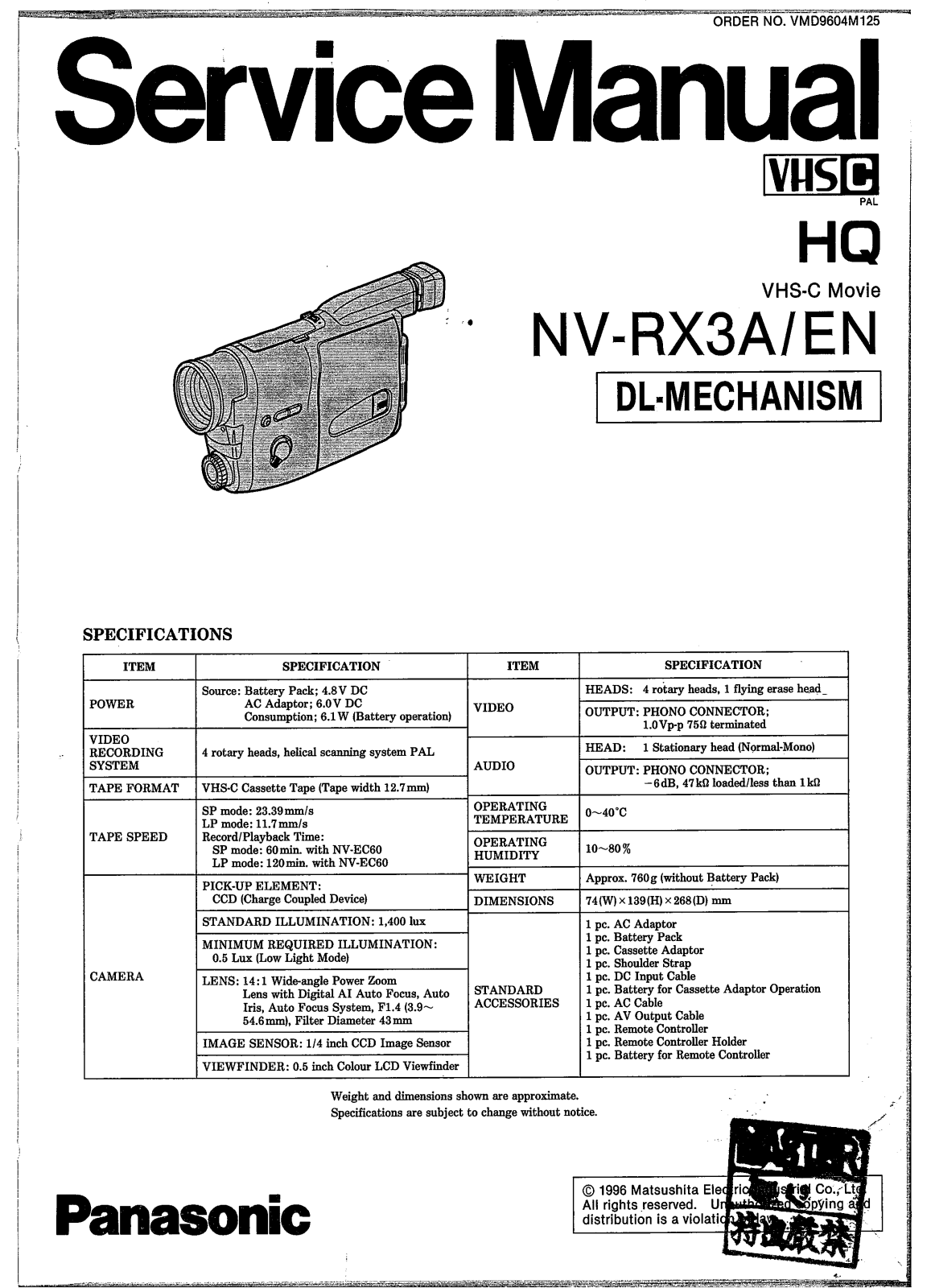 Panasonic NV-RX3A User Manual