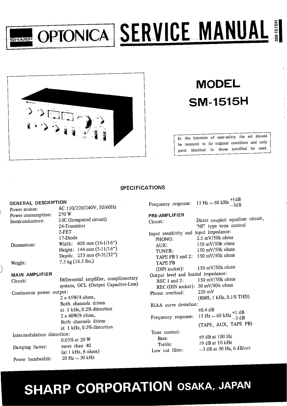 Optonica SM-1515-H Service manual