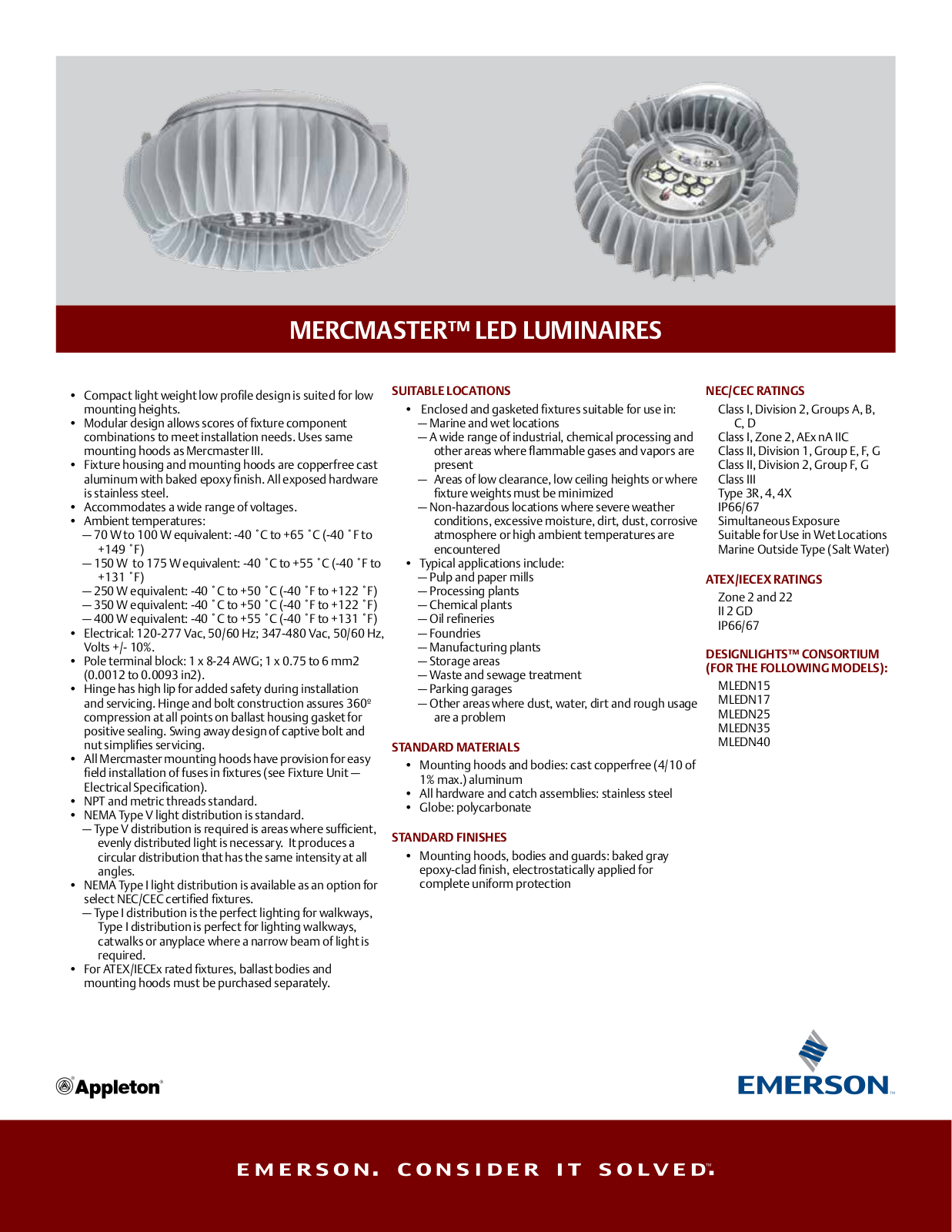 Appleton Mercmaster™ LED Luminaires Data Sheet