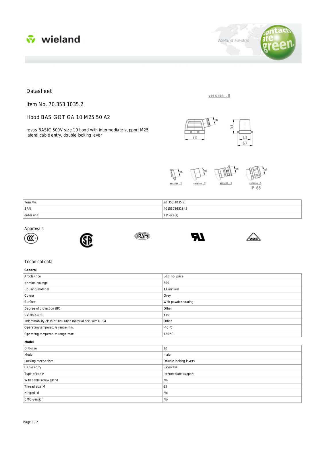 Wieland 70.353.1035.2 Data Sheet