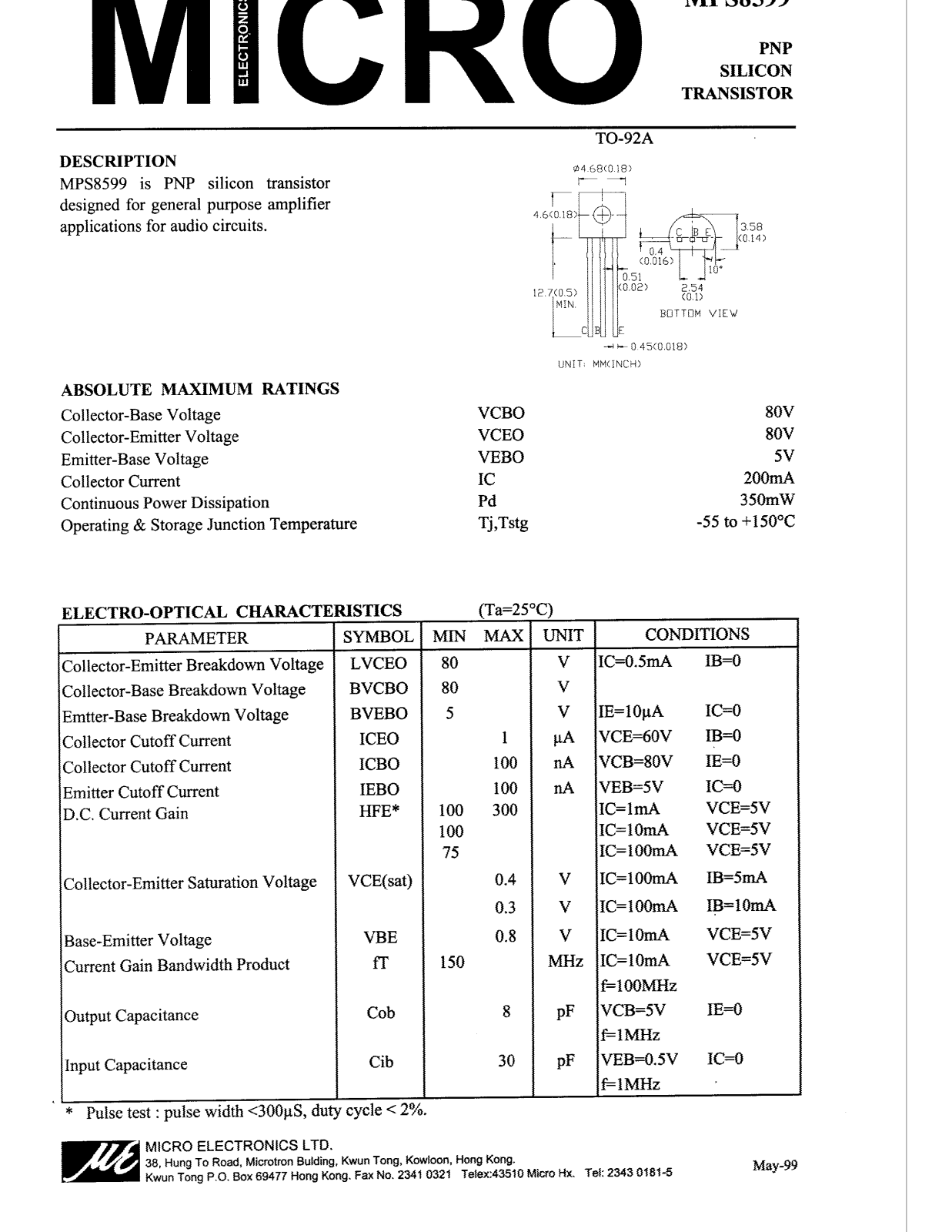 MICRO MPS8599 Datasheet