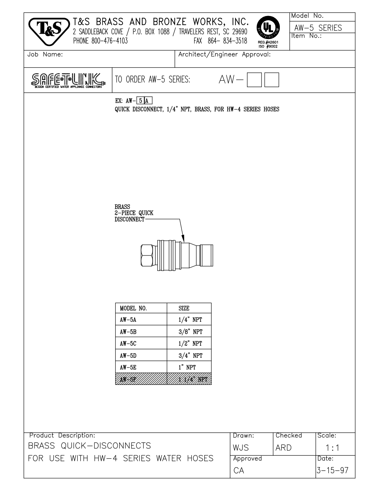 T&S Brass AW-5E User Manual