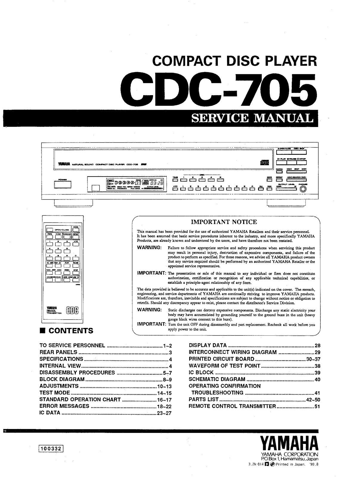 Yamaha CDC-705 Service Manual