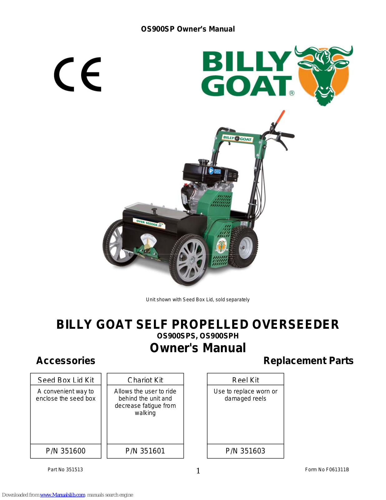 Billy Goat OS900SPS, OS900SPH Owner's Manual