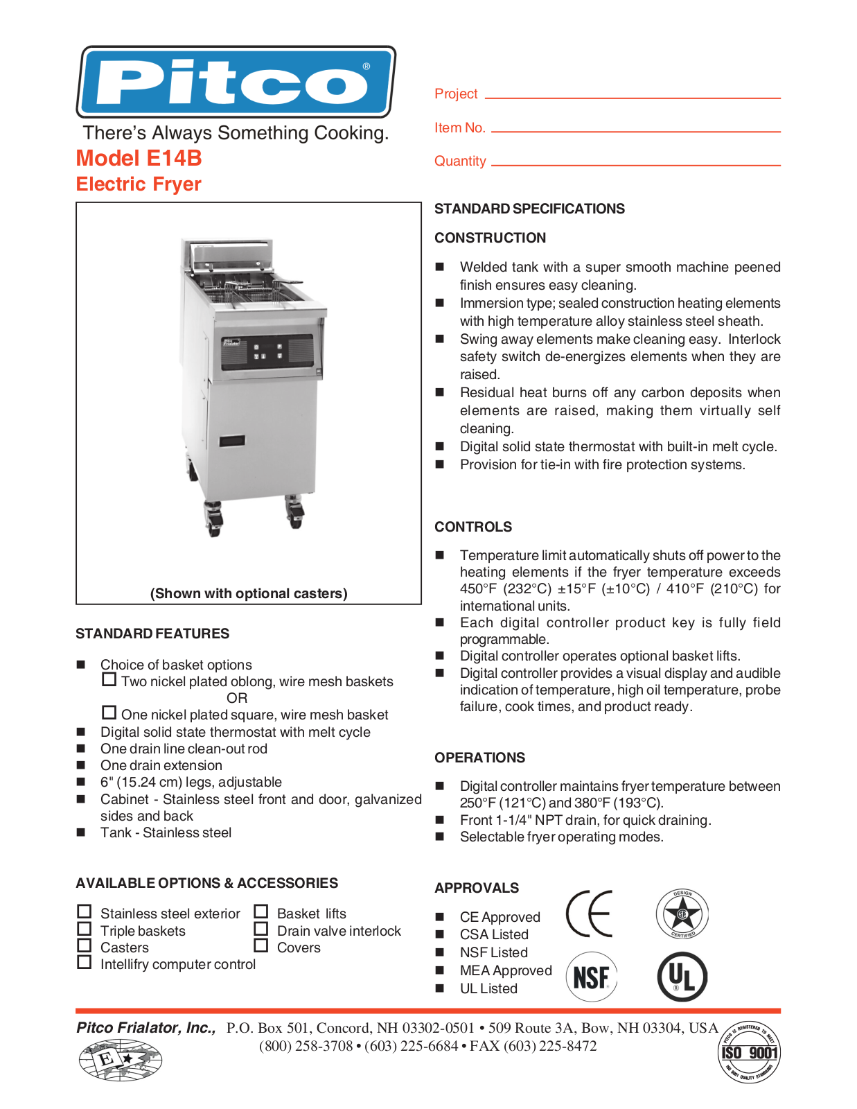 Pitco Frialator E14B User Manual